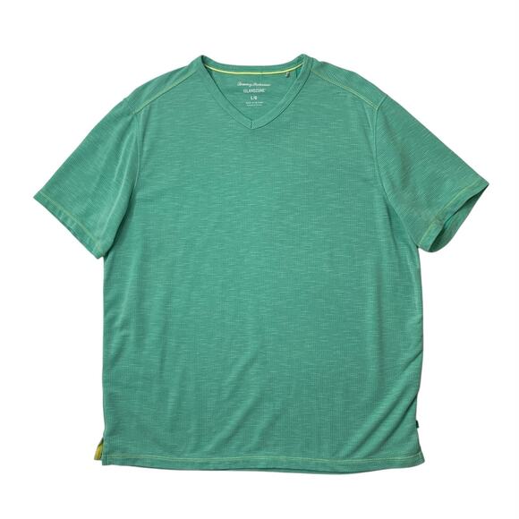Tommy Bahama Shirt Mens L Large Pond Green IslandZone Tropicool Paradise V Neck - Picture 1 of 10